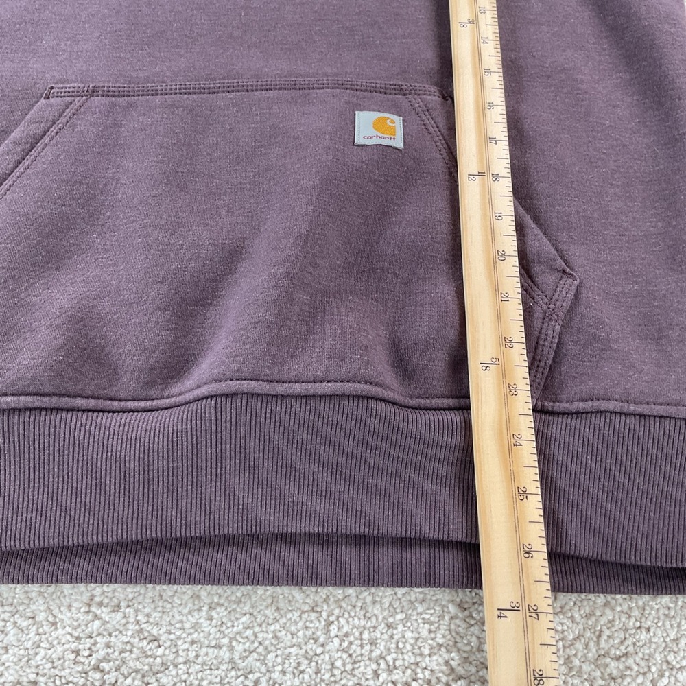 Carhartt Womens Relaxed Fit Fleece Hoodie Plum Purple Graphic Sleeve Medium - Picture 7 of 7